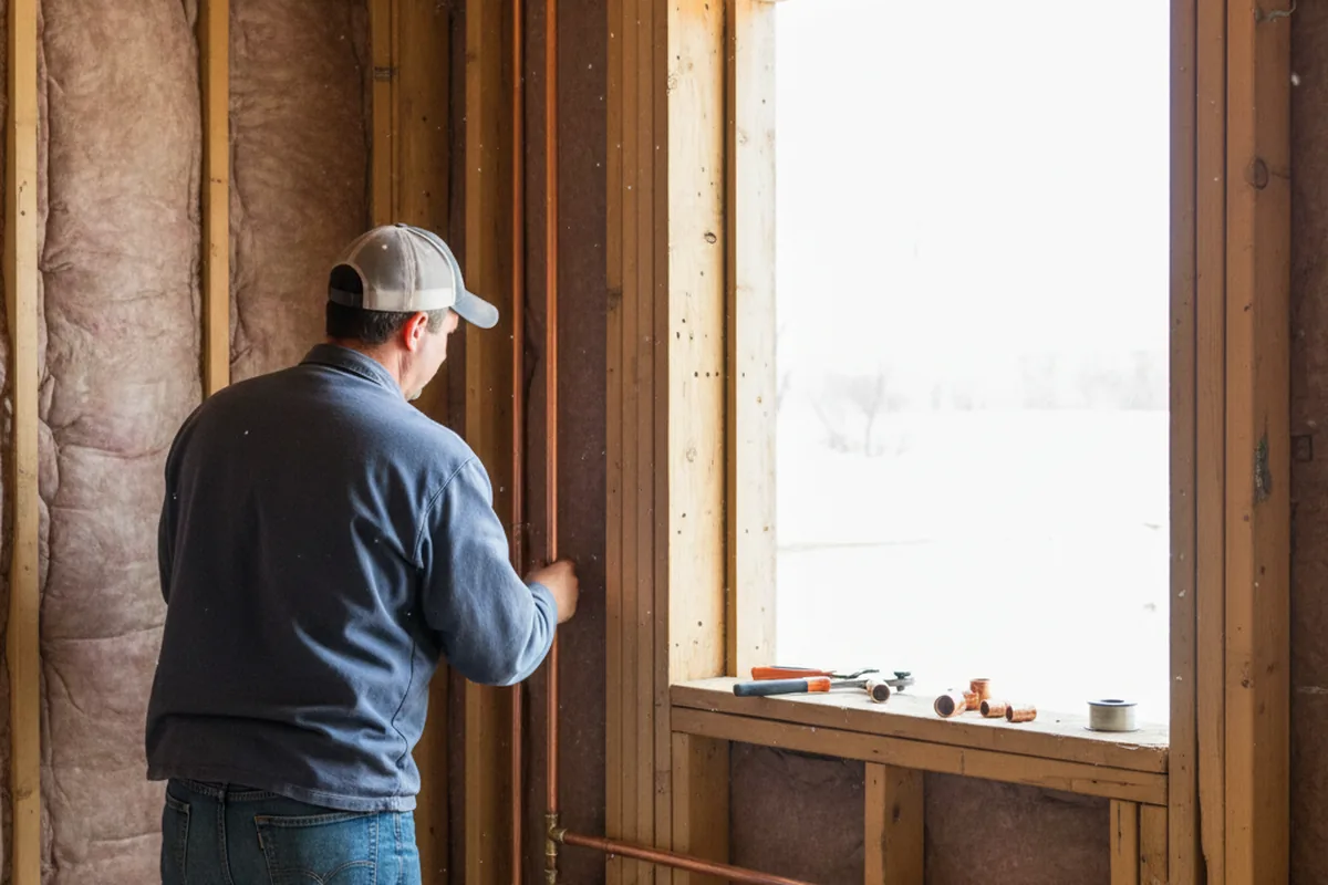 Licensed plumber running new copper supply lines in a New Waverly home