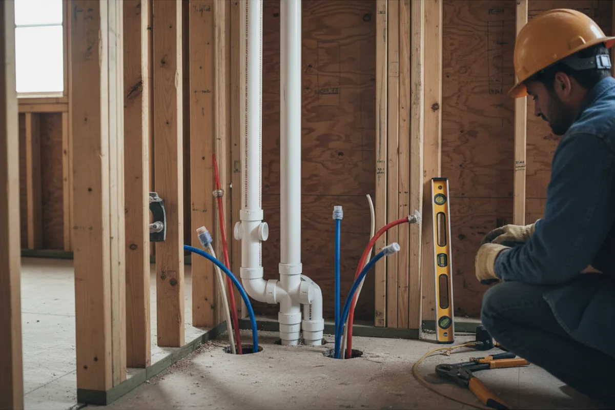 Drain and supply rough-in during Leak Detection in New Waverly